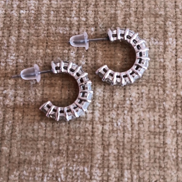 Silver Tone Rhinestone Earrings - Picture 6 of 7